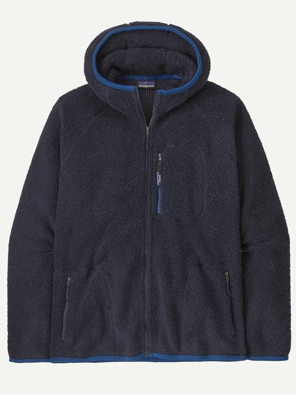 Patagonia men’s reclaimed wool and fleece blend hoody navy zip up size large